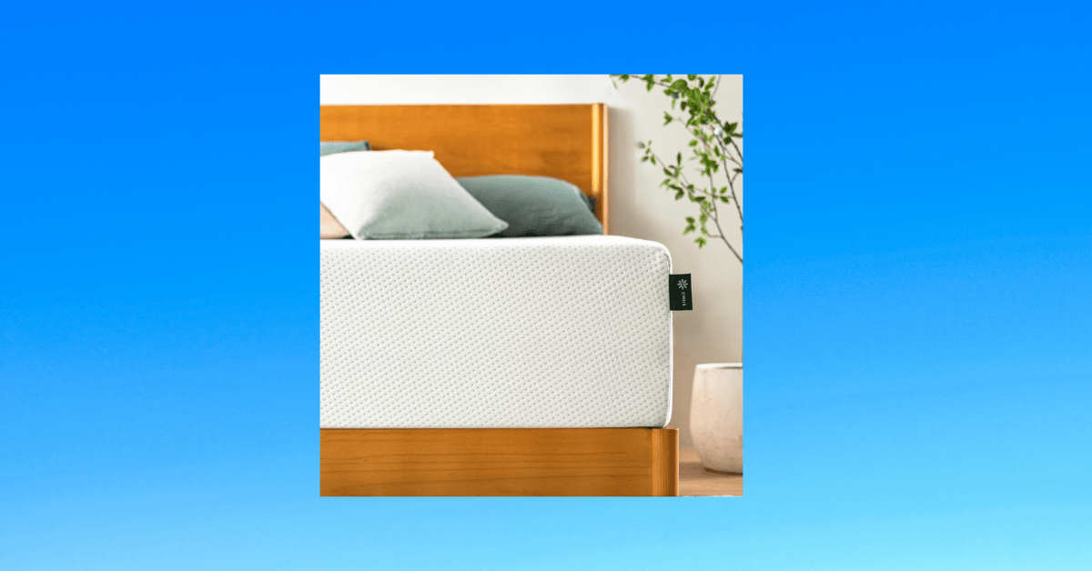 Zinus Memory Foam Green Tea Mattress on a stylish bed frame.